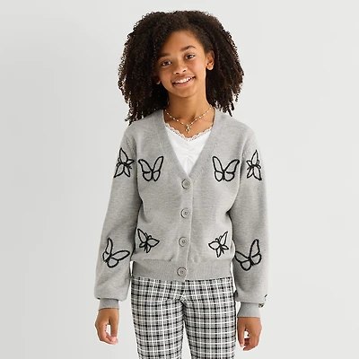 Thereabouts Little & Big Kid Girls V Neck Long Sleeve Button Floral Cardigan
