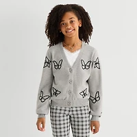 Thereabouts Little & Big Kid Girls V Neck Long Sleeve Button Floral Cardigan
