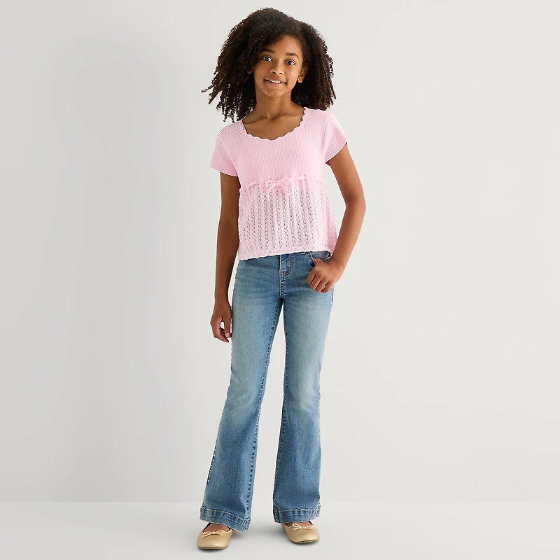 Thereabouts Little & Big Kid Girls Scallop Neck Short Sleeve Pullover Sweater