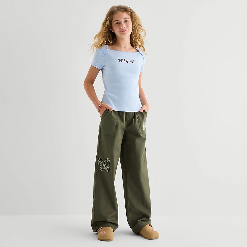 Thereabouts Little & Big Kid Girls Stretch Fabric Mid Rise Straight Cargo Pant
