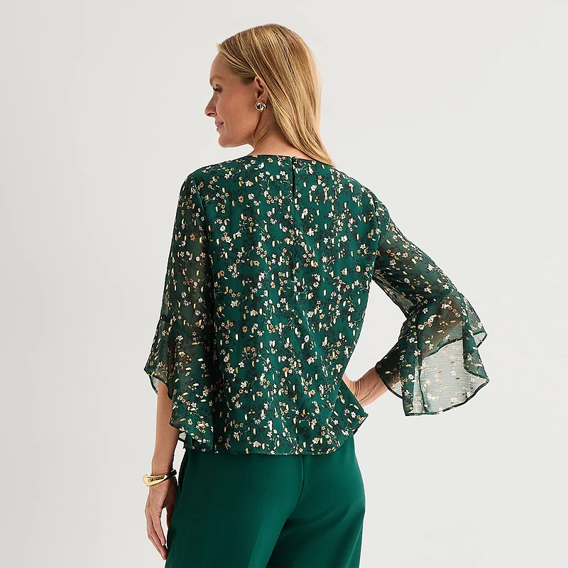 Black Label by Evan-Picone Womens Boat Neck 3/4 Sleeve Blouse