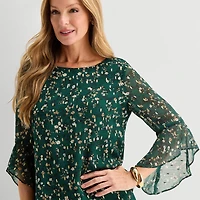 Black Label by Evan-Picone Womens Boat Neck 3/4 Sleeve Blouse