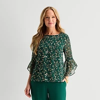 Black Label by Evan-Picone Womens Boat Neck 3/4 Sleeve Blouse