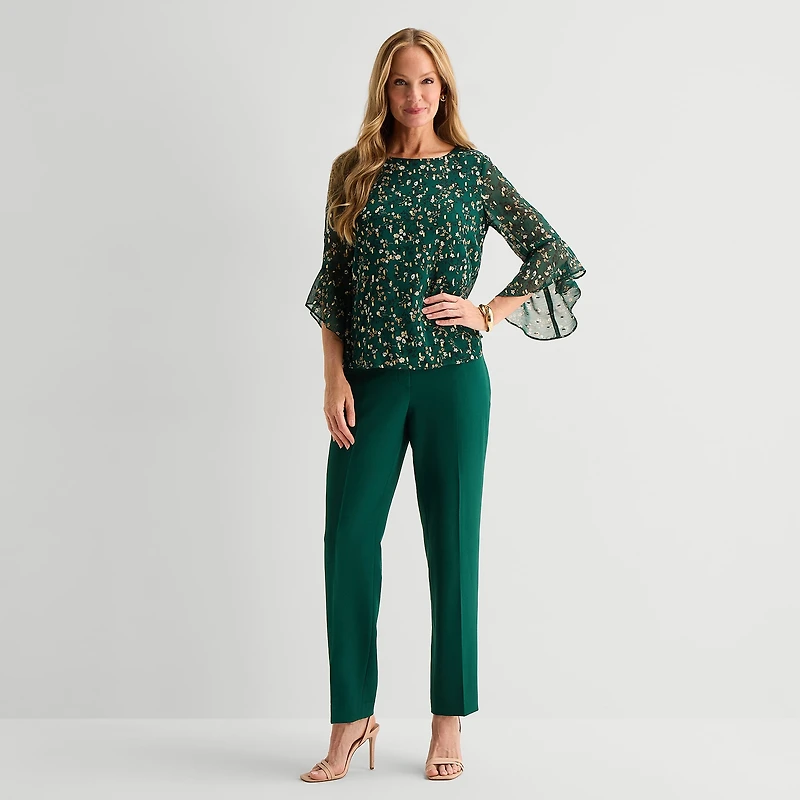 Black Label by Evan-Picone Womens Boat Neck 3/4 Sleeve Blouse