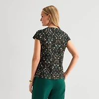 Black Label by Evan-Picone Womens Cowl Neck Short Sleeve Blouse