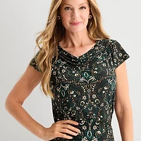 Black Label by Evan-Picone Womens Cowl Neck Short Sleeve Blouse