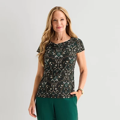 Black Label by Evan-Picone Womens Cowl Neck Short Sleeve Blouse