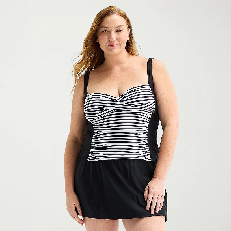 Liz Claiborne Womens Striped Plus Tankini Swimsuit Top