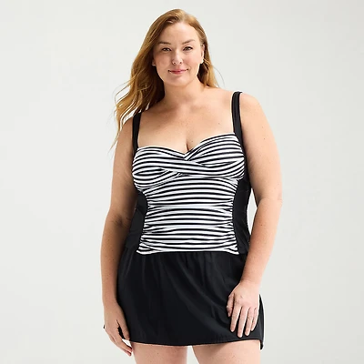 Liz Claiborne Womens Striped Plus Tankini Swimsuit Top