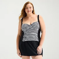 Liz Claiborne Womens Striped Plus Tankini Swimsuit Top