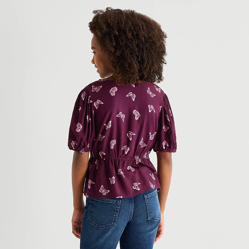 Thereabouts Little & Big Kid Girls V Neck Short Sleeve Blouse