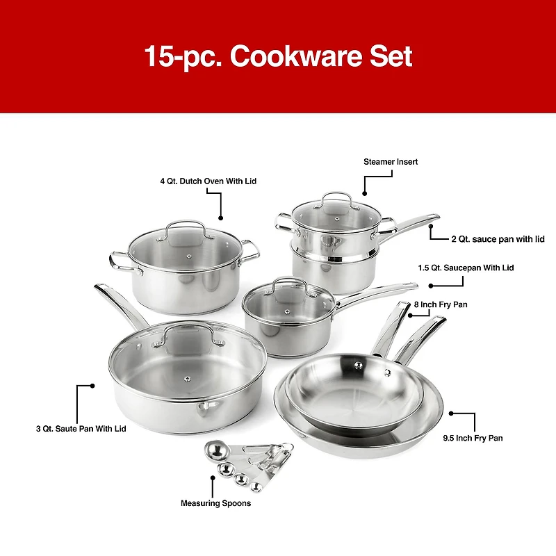 Cooks Stainless Steel 15-pc. Cookware Set