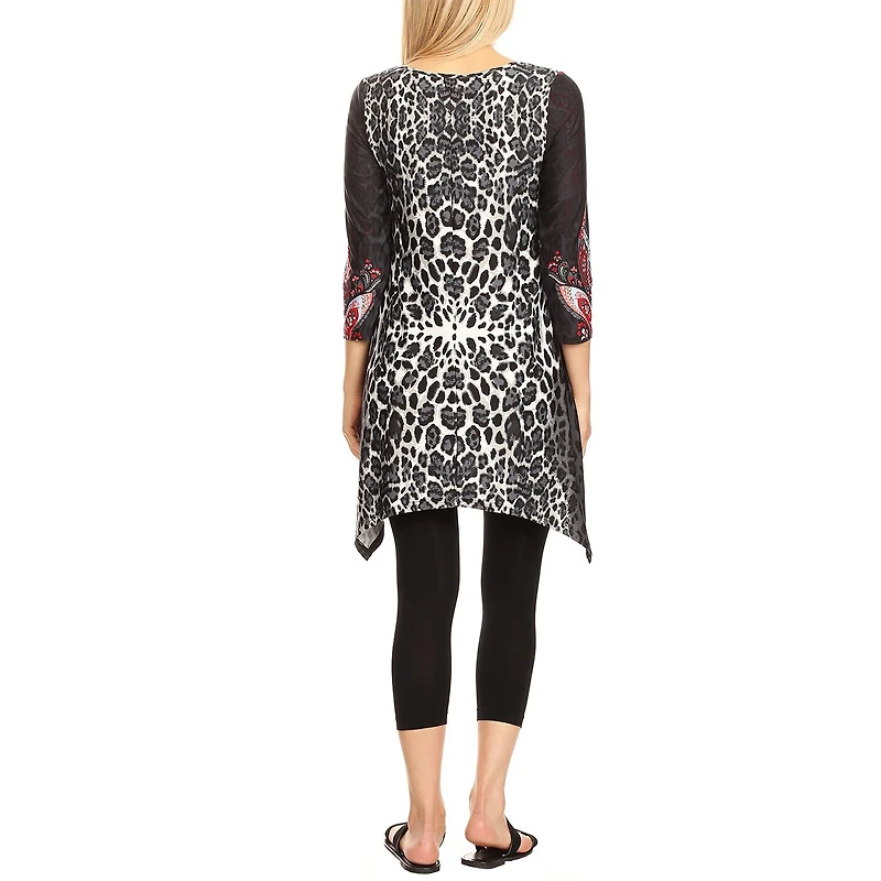 White Mark Womens Round Neck 3/4 Sleeve Tunic Top