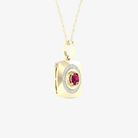 Mens 1/6 CT. T.W. Lead Glass-Filled Red Ruby 10K Gold Square 18 Inch Pendant Necklace