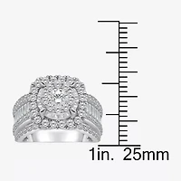 (I / I1) Womens 3 CT. T.W. Lab Grown White Diamond 10K Gold Cushion Side Stone Halo Engagement Ring
