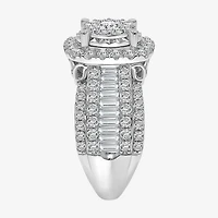 (I / I1) Womens 3 CT. T.W. Lab Grown White Diamond 10K Gold Cushion Side Stone Halo Engagement Ring