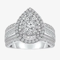 (I / I1) Womens 2 CT. T.W. Lab Grown White Diamond 10K Gold Pear Side Stone Engagement Ring