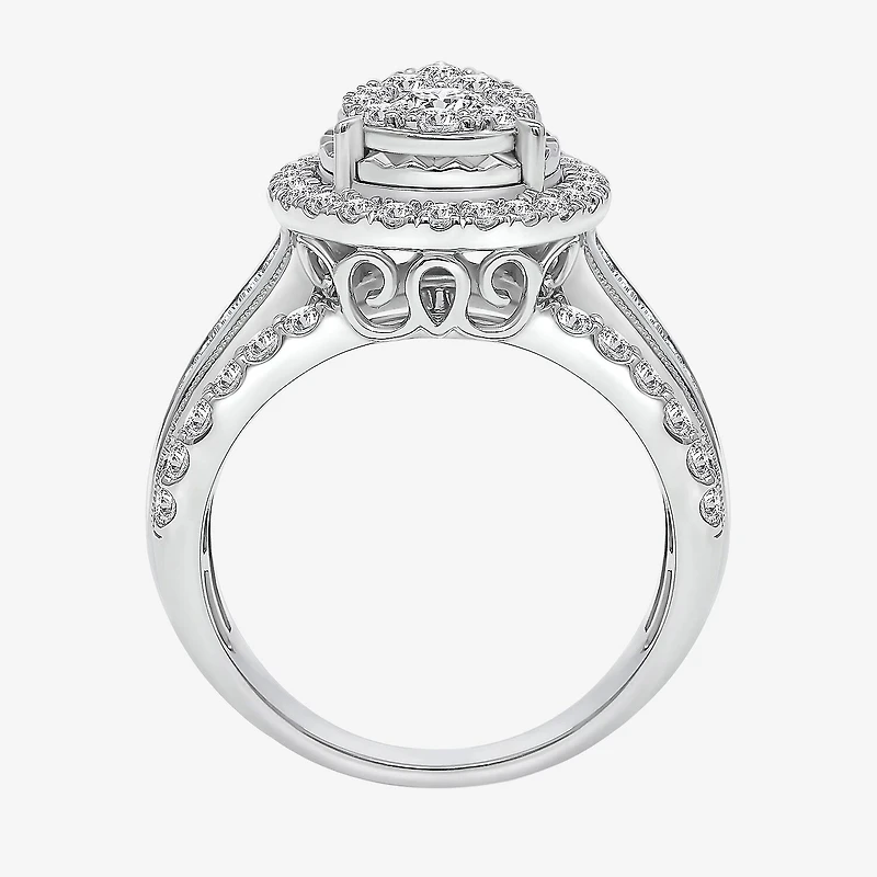 (I / I1) Womens 2 CT. T.W. Lab Grown White Diamond 10K Gold Pear Side Stone Engagement Ring