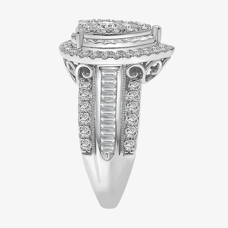 (I / I1) Womens 2 CT. T.W. Lab Grown White Diamond 10K Gold Pear Side Stone Engagement Ring