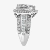 (I / I1) Womens 2 CT. T.W. Lab Grown White Diamond 10K Gold Pear Side Stone Engagement Ring