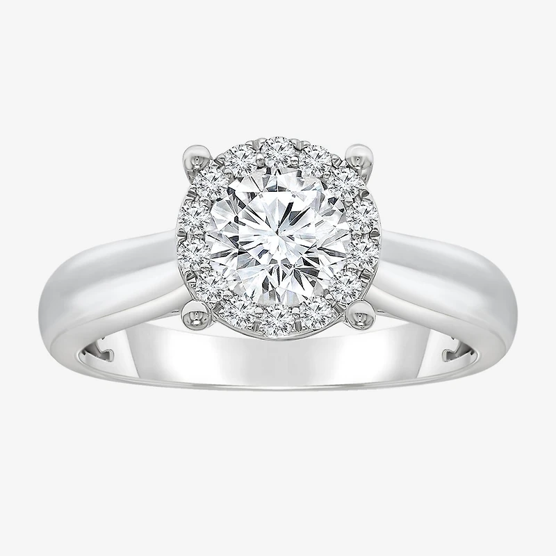 (I / I1) Womens 1 1/2 CT. T.W. Lab Grown White Diamond 10K Gold Round Halo Engagement Ring