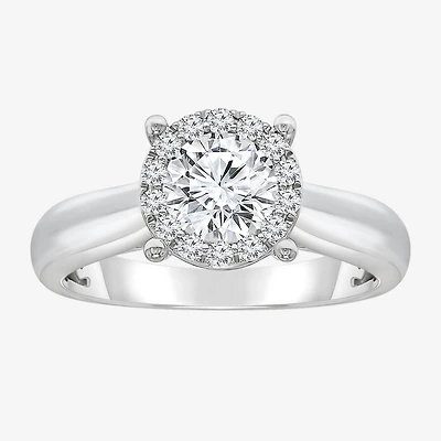 (I / I1) Womens 1 1/2 CT. T.W. Lab Grown White Diamond 10K Gold Round Halo Engagement Ring