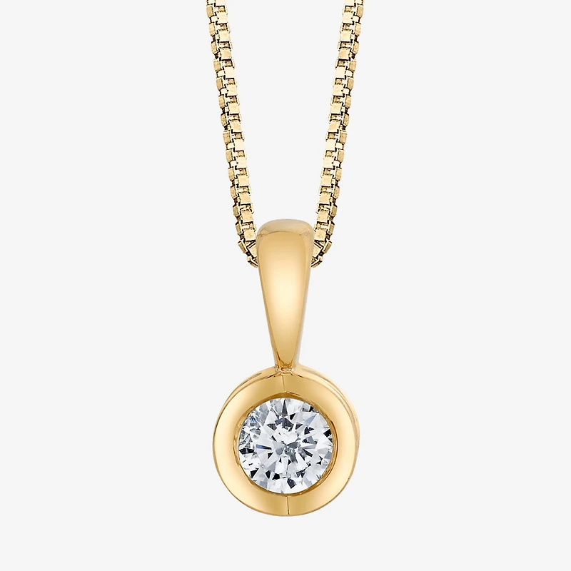 Womens 1/10 CT. Natural White Diamond 14K Gold Round 18 Inch Pendant Necklace