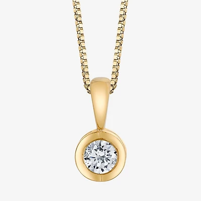 Womens 1/10 CT. Natural White Diamond 14K Gold Round 18 Inch Pendant Necklace
