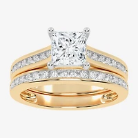 (G / Vs2-Si1) Womens 1 1/2 CT. T.W. Lab Grown White Diamond 10K Gold Side Stone Bridal Set
