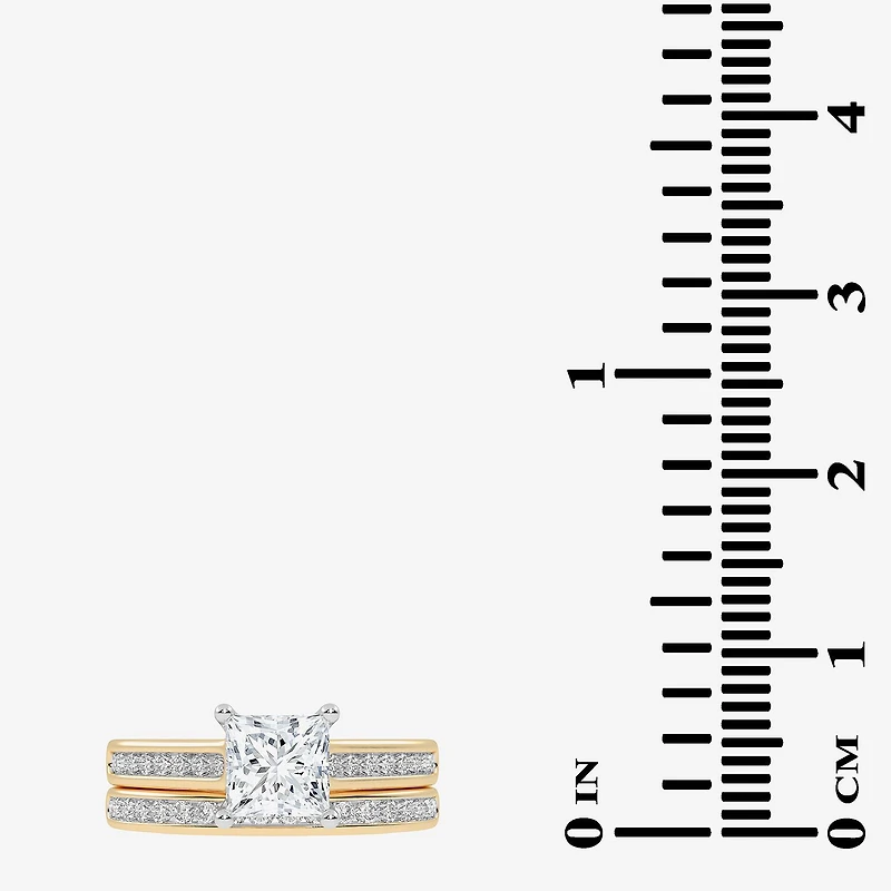 (G / Vs2-Si1) Womens 1 1/2 CT. T.W. Lab Grown White Diamond 10K Gold Side Stone Bridal Set