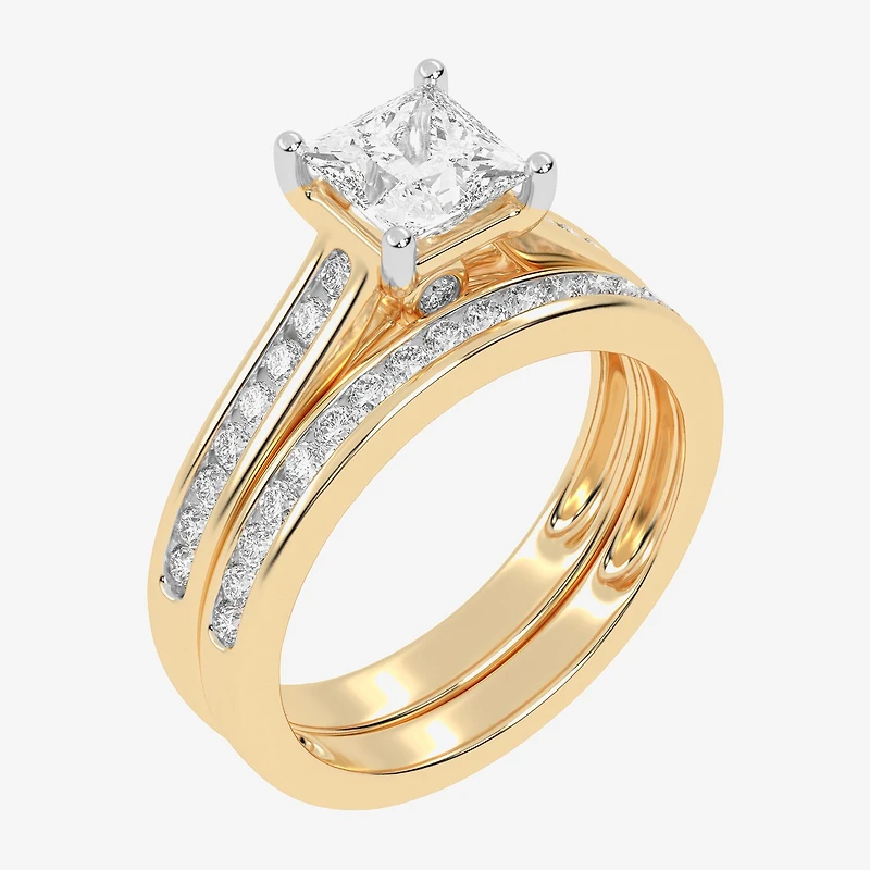 (G / Vs2-Si1) Womens 1 1/2 CT. T.W. Lab Grown White Diamond 10K Gold Side Stone Bridal Set