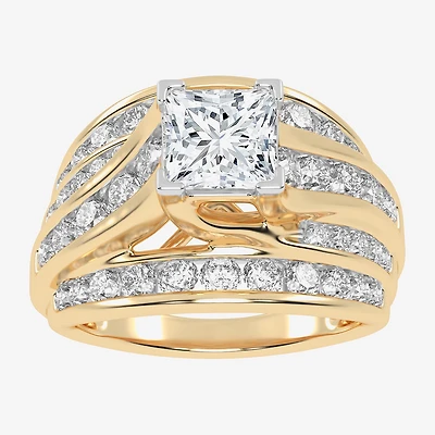 (G-H / Vs2-Si1) Womens 3 CT. T.W. Lab Grown White Diamond 10K Gold Side Stone Bypass Engagement Ring