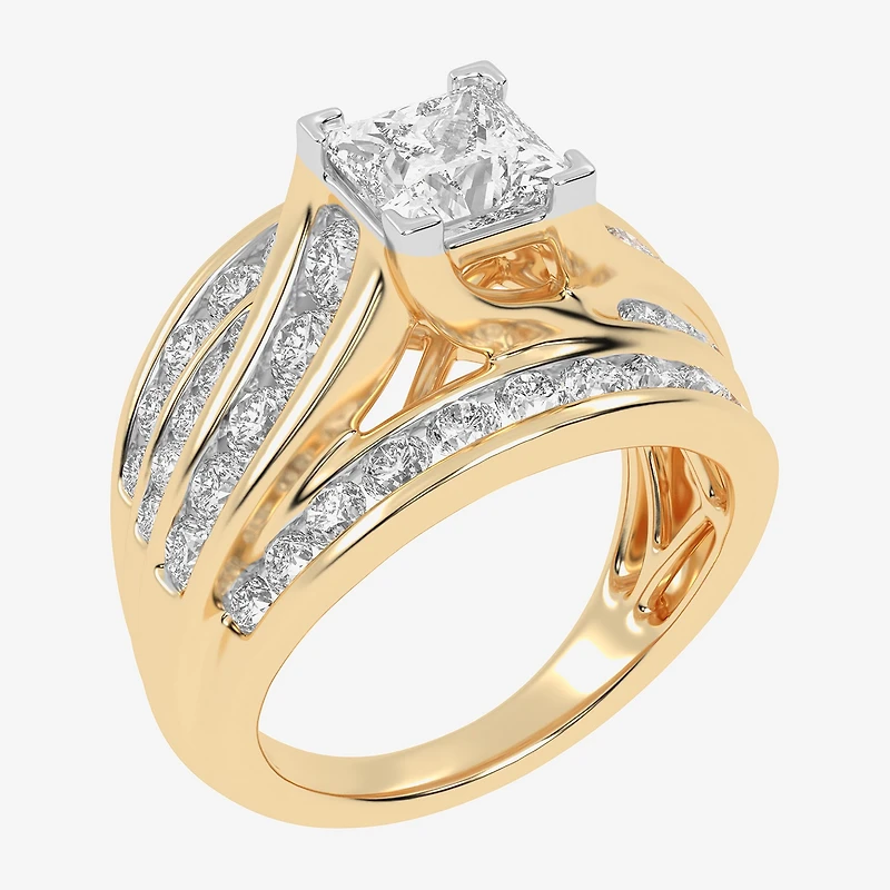 (G-H / Vs2-Si1) Womens 3 CT. T.W. Lab Grown White Diamond 10K Gold Side Stone Bypass Engagement Ring