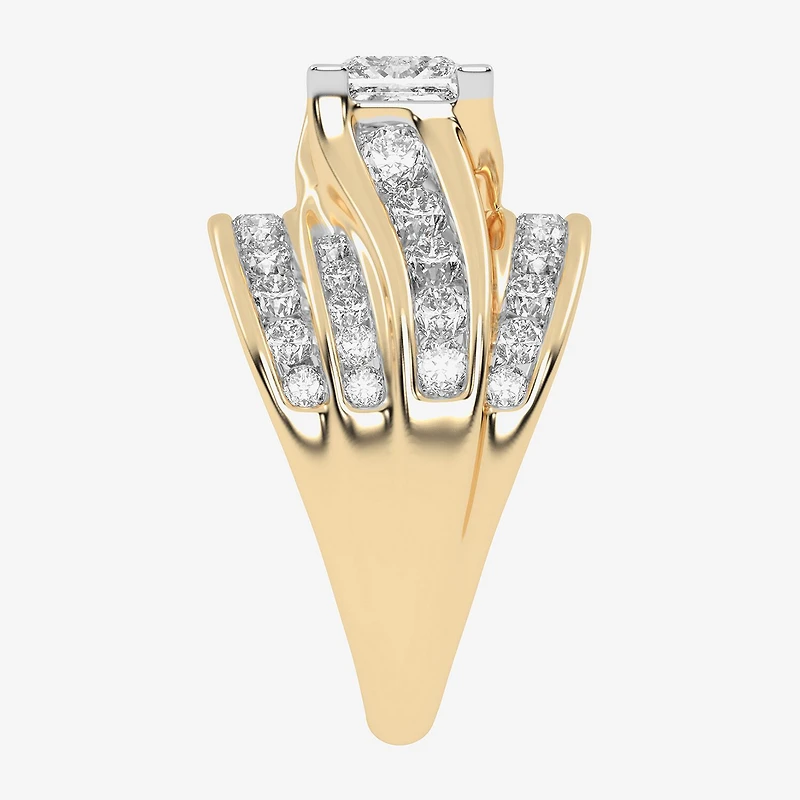 (G-H / Vs2-Si1) Womens 3 CT. T.W. Lab Grown White Diamond 10K Gold Side Stone Bypass Engagement Ring