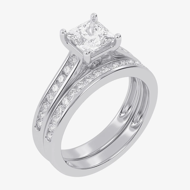 (G / Vs2-Si1) Womens 1 1/2 CT. T.W. Lab Grown White Diamond 10K Gold Side Stone Bridal Set