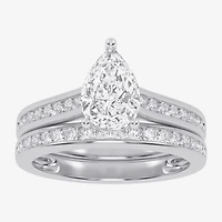 (G / Vs2-Si1) Womens 1 1/2 CT. T.W. Lab Grown White Diamond 10K Gold Pear Side Stone Bridal Set