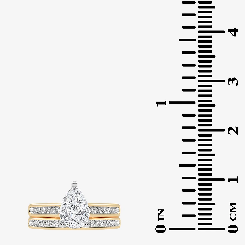 (G / Vs2-Si1) Womens 1 1/2 CT. T.W. Lab Grown White Diamond 10K Gold Pear Side Stone Bridal Set