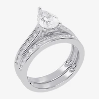 (G / Vs2-Si1) Womens 1 1/2 CT. T.W. Lab Grown White Diamond 10K Gold Pear Side Stone Bridal Set