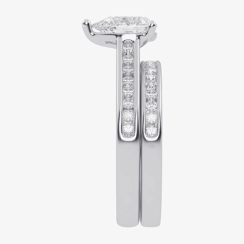 (G / Vs2-Si1) Womens 1 1/2 CT. T.W. Lab Grown White Diamond 10K Gold Pear Side Stone Bridal Set