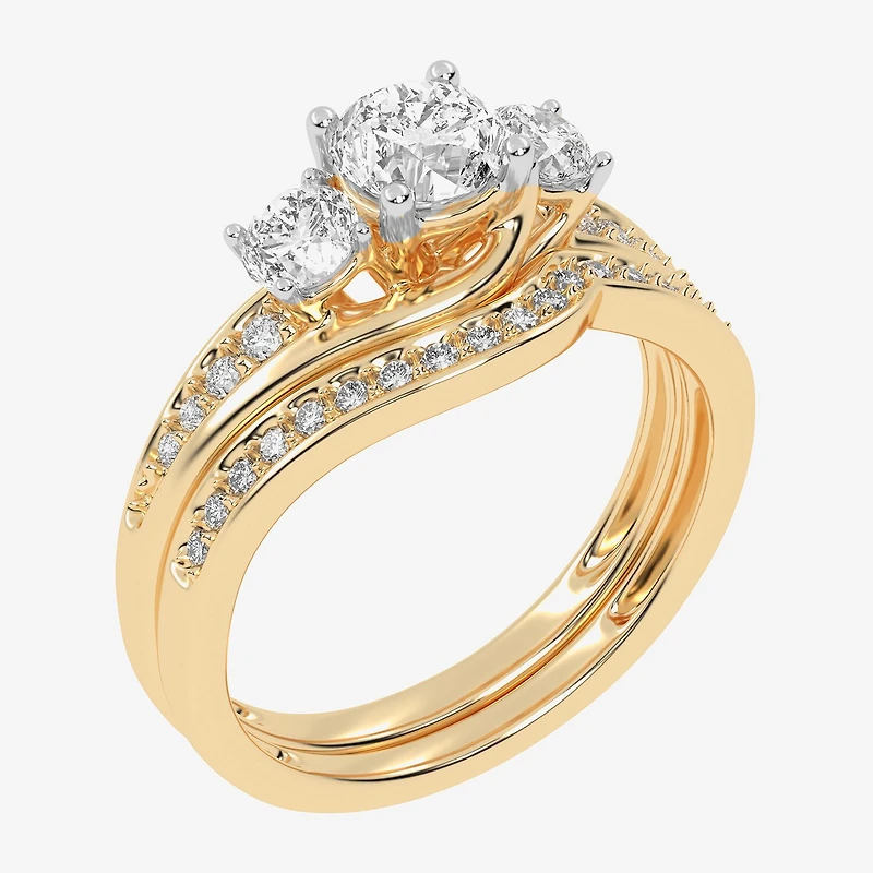 Love Lives Forever (G / Vs2-Si1) Womens 1 CT. T.W. Lab Grown White Diamond 10K Gold Side Stone 3-Stone Bridal Set