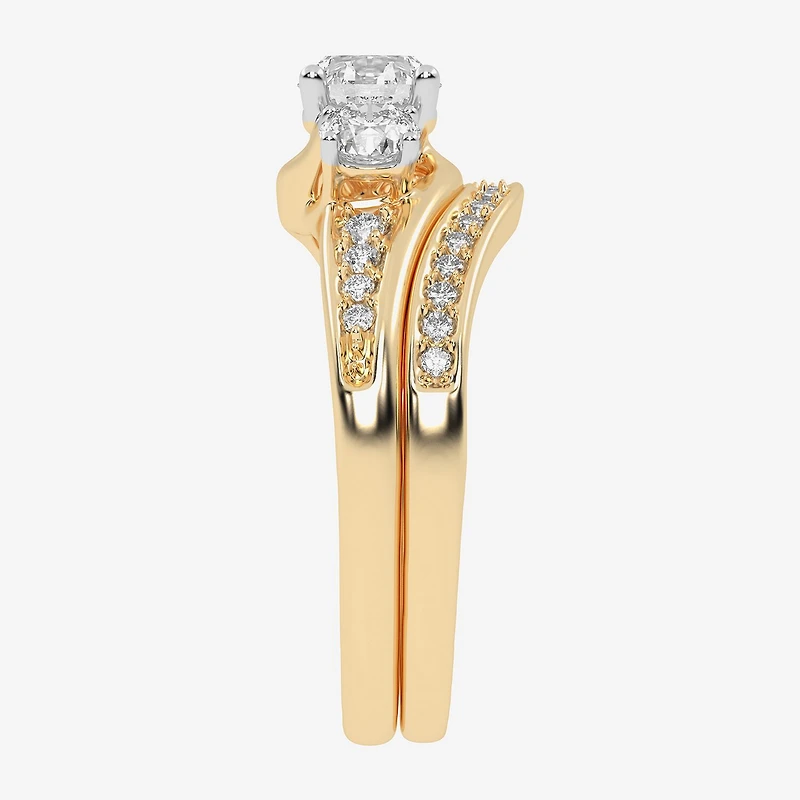 Love Lives Forever (G / Vs2-Si1) Womens 1 CT. T.W. Lab Grown White Diamond 10K Gold Side Stone 3-Stone Bridal Set