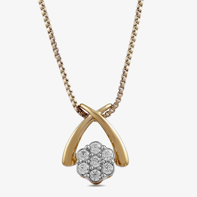 Diamond Blossom Womens 1/10 CT. T.W. Lab Grown White Diamond 14K Gold Over Silver Flower 18 Inch Pendant Necklace