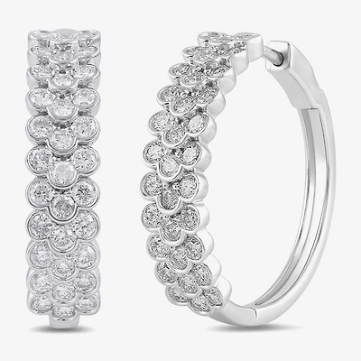 Womens 2 CT. T.W. Lab Grown White Diamond Sterling Silver 23.9mm Hoop Earrings