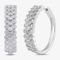 Womens 2 CT. T.W. Lab Grown White Diamond Sterling Silver 23.9mm Hoop Earrings