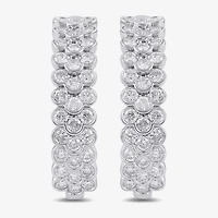 Womens 2 CT. T.W. Lab Grown White Diamond Sterling Silver 23.9mm Hoop Earrings