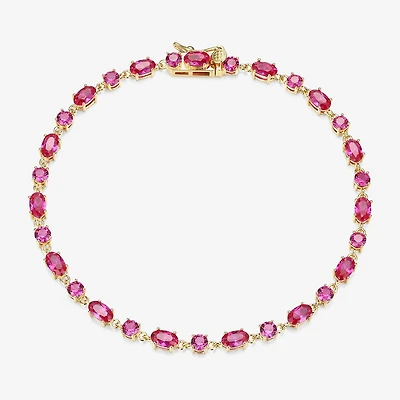 Womens Lab Created Red Ruby 18K Gold Over Silver Oval 7.25 Inch Tennis Bracelet