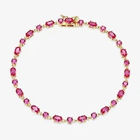 Womens Lab Created Red Ruby 18K Gold Over Silver Oval 7.25 Inch Tennis Bracelet