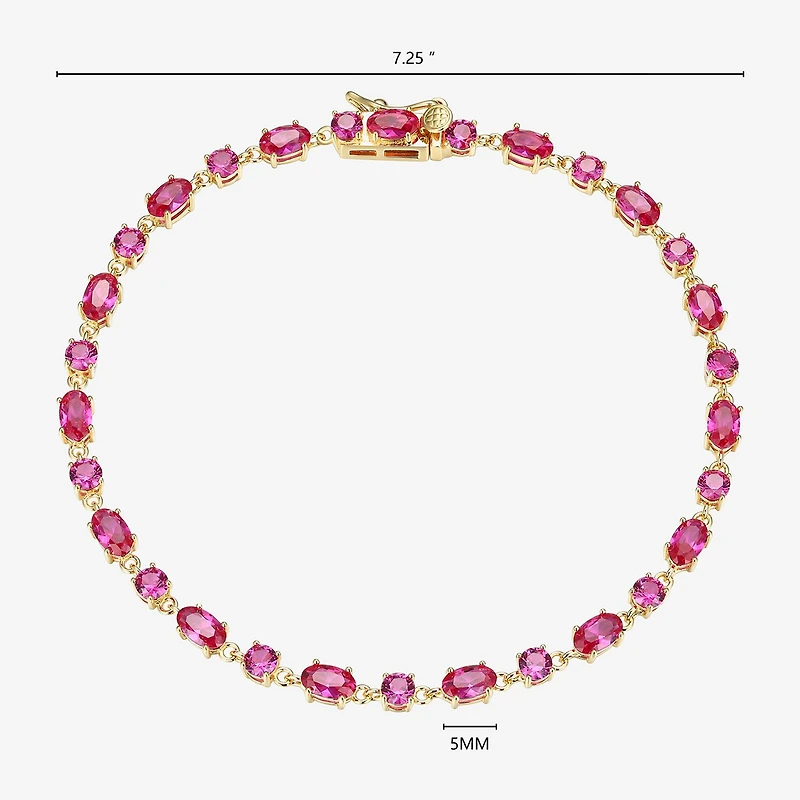 Womens Lab Created Red Ruby 18K Gold Over Silver Oval 7.25 Inch Tennis Bracelet