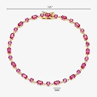 Womens Lab Created Red Ruby 18K Gold Over Silver Oval 7.25 Inch Tennis Bracelet