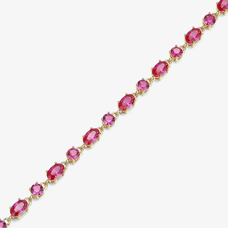 Womens Lab Created Red Ruby 18K Gold Over Silver Oval 7.25 Inch Tennis Bracelet